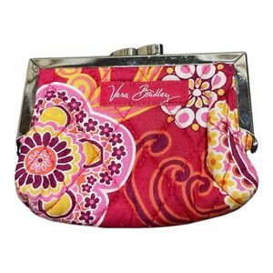 Vera Bradley Coin Purse Floral Pink Silver Metal Kisslock Raspberry Fizz Lined